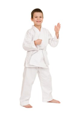 oğlan beyaz kimono poz içinde