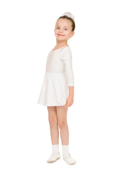 Little girl dancing in a white ball gown — Stock Photo, Image