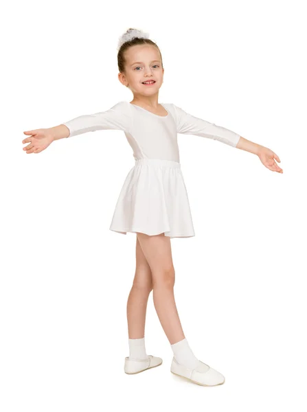 Menina dançando em um vestido de baile branco — Fotografia de Stock