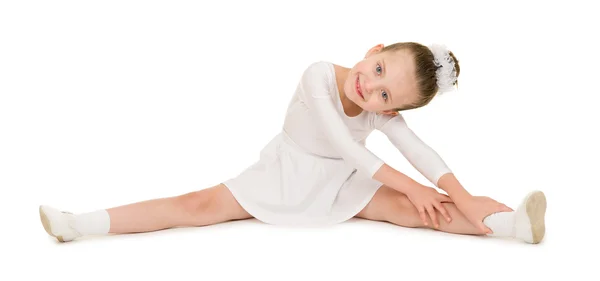 Niña bailando en un vestido de bola blanco — Foto de Stock