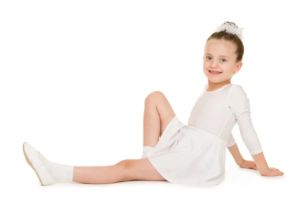 Little girl dancing in a white ball gown — Stock Photo, Image