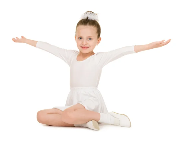 Niña bailando en un vestido de bola blanco — Foto de Stock