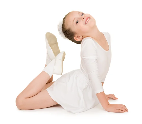 Niña bailando en un vestido de bola blanco — Foto de Stock