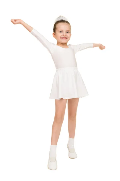 Niña bailando en un vestido de bola blanco —  Fotos de Stock