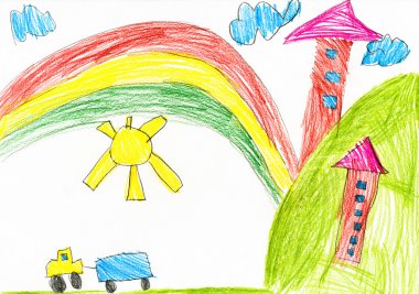 köy evinde. childs çizim. 