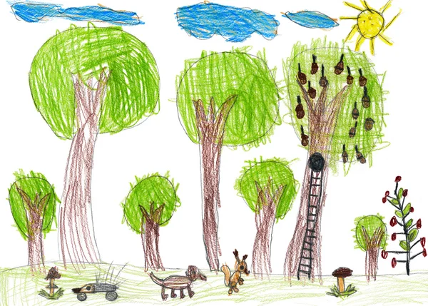 Wildlife, childlike drawing — Stock Photo, Image