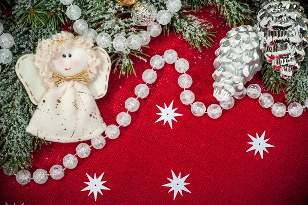 Sfondo di Natale con decorazioni e giocattoli — Foto Stock