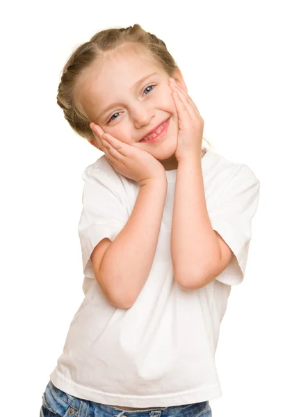 Glad liten tjej porträtt — Stockfoto