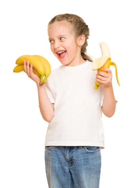 Kleines Mädchen mit Banane — Stockfoto