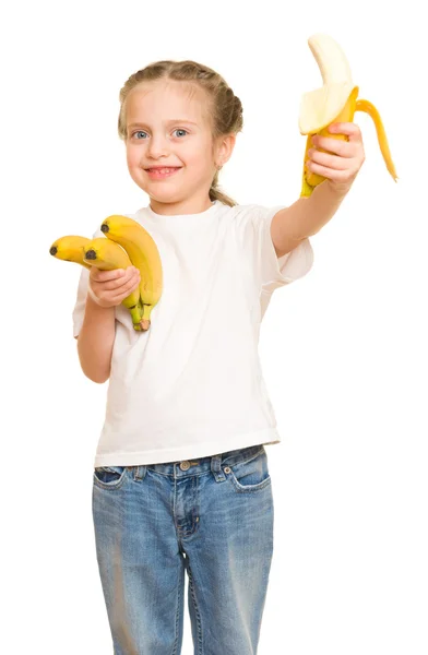 Kleines Mädchen mit Banane — Stockfoto