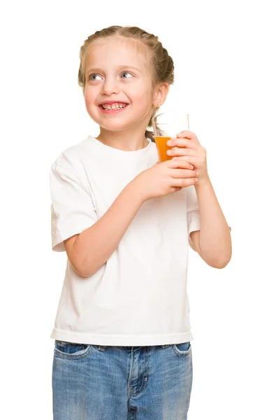 Bir bardak meyve suyu ile küçük kız — Stok fotoğraf