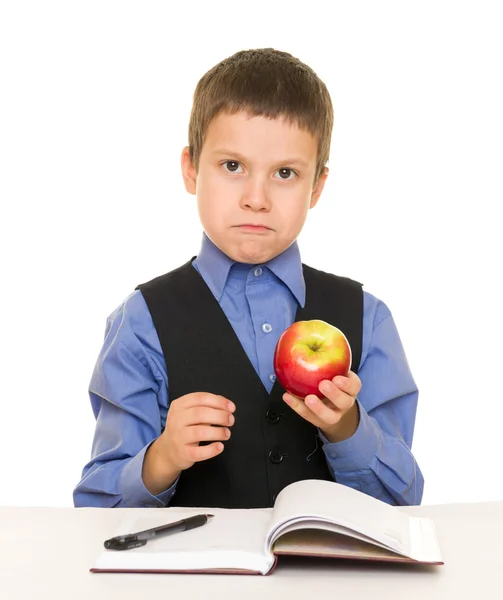 Jongen in een pak met dagboek — Stockfoto