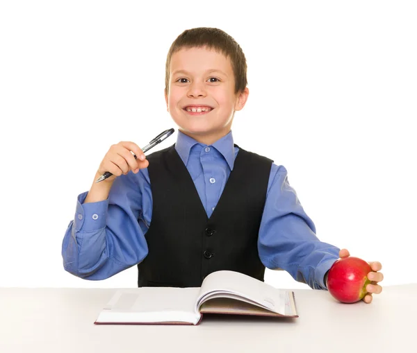 Ragazzo in giacca e cravatta con diario — Foto Stock