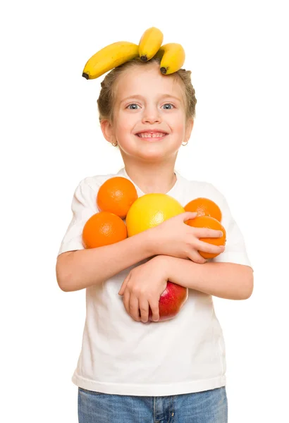 Kleines Mädchen mit armseligen Früchten — Stockfoto