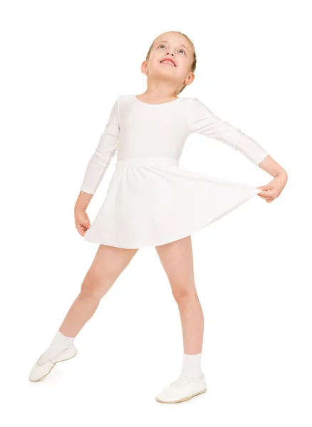 Niña bailando en un vestido de bola blanco — Foto de Stock