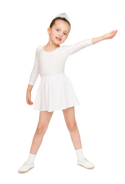 Niña bailando en un vestido de bola blanco — Foto de Stock