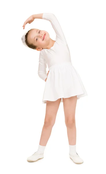 Niña bailando en un vestido de bola blanco — Foto de Stock