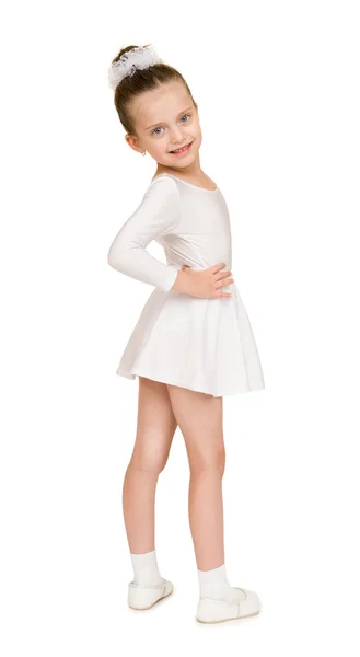 Küçük kız bir beyaz topu cüppe dans — Stok fotoğraf