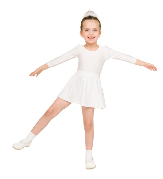 Menina dançando em um vestido de baile branco — Fotografia de Stock