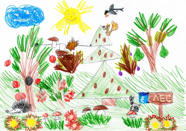 Forest and wild animals. child drawing — Stock Photo, Image