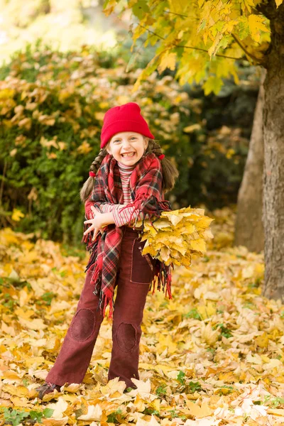 Bambina nel parco autunnale — Foto Stock