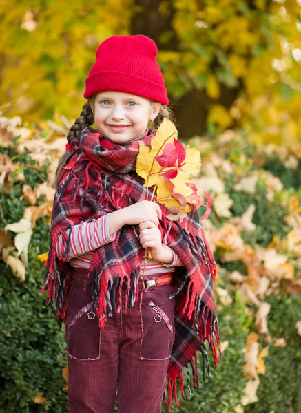 Bambina nel parco autunnale — Foto Stock