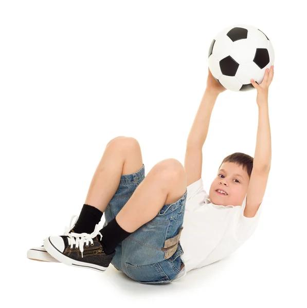 Futebol menino estúdio isolado — Fotografia de Stock