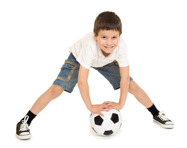 Futebol menino estúdio isolado — Fotografia de Stock