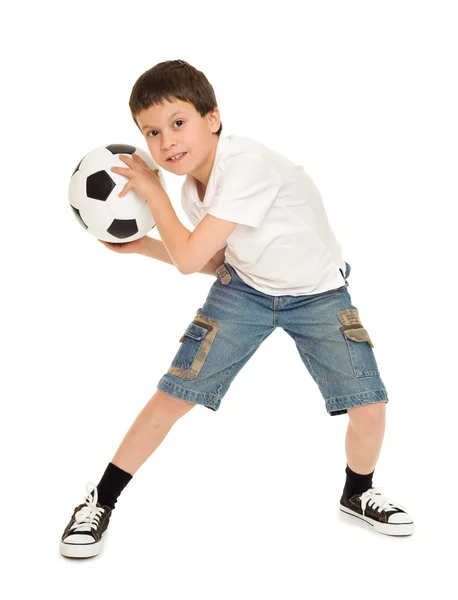 Voetbal jongen studio geïsoleerd — Stockfoto