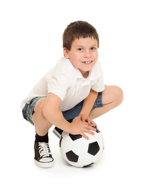 Futebol menino estúdio isolado — Fotografia de Stock