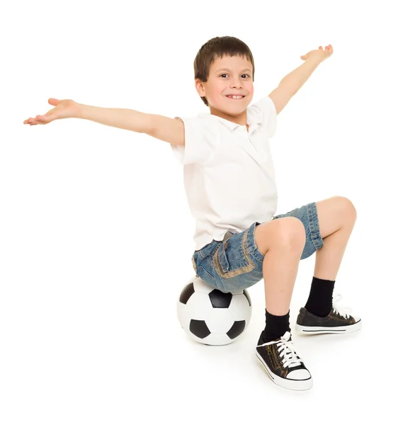 Futebol menino estúdio isolado — Fotografia de Stock