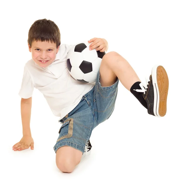 Futebol menino estúdio isolado — Fotografia de Stock