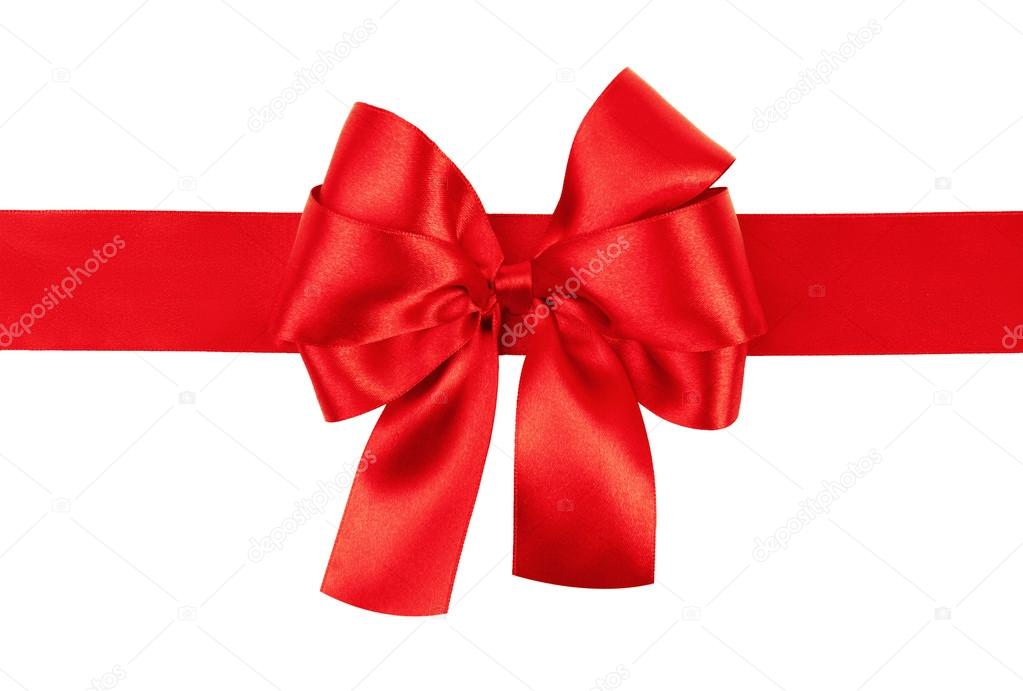 knotted bow made of red silk ribbon isolated on white background