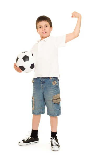 Piłka nożna chłopiec studio na białym tle — Zdjęcie stockowe