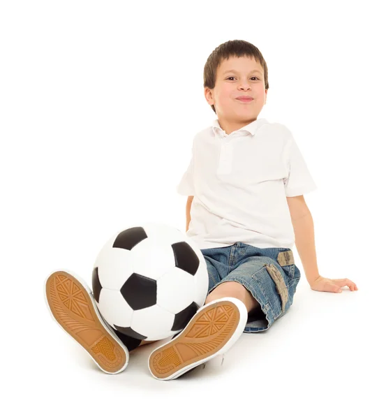 Futebol menino estúdio isolado — Fotografia de Stock