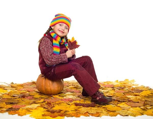 Girl on autumn leaves studio shoot — Stock Photo, Image