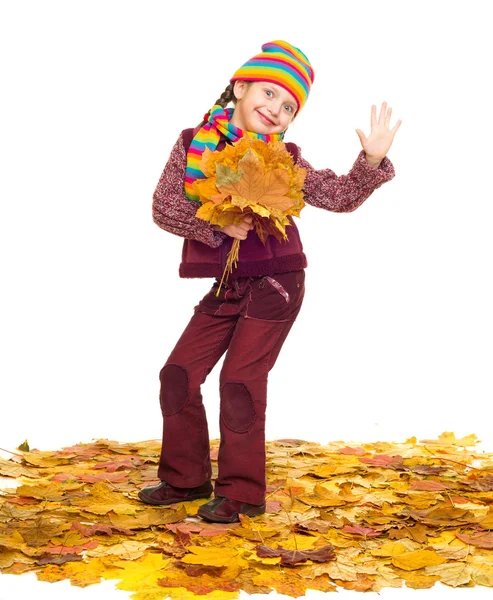 Girl on autumn leaves studio shoot — Stock Photo, Image