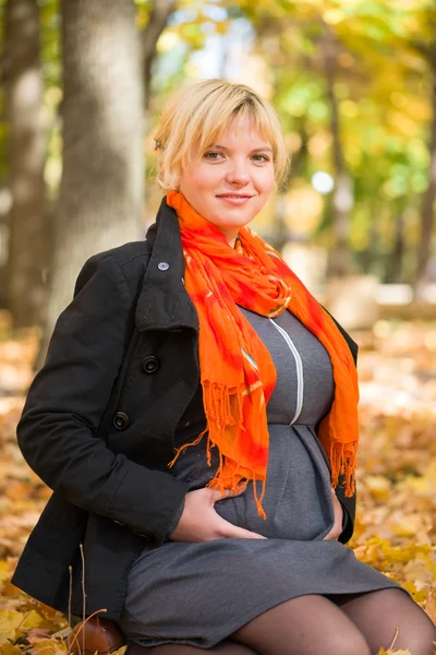 Donna incinta nel parco autunnale — Foto Stock