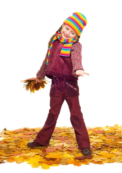 Girl on autumn leaves studio shoot — Stock Photo, Image