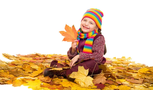 Girl on autumn leaves studio shoot — Stock Photo, Image