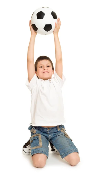 Voetbal jongen studio geïsoleerd — Stockfoto