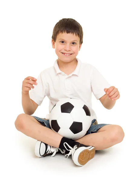 Futebol menino estúdio isolado — Fotografia de Stock