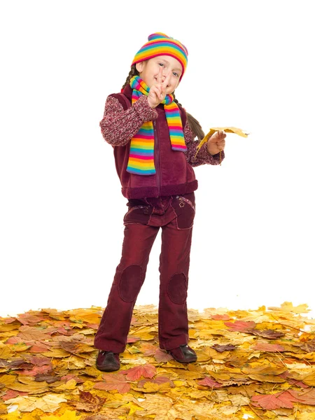 Chica en otoño hojas estudio disparar — Foto de Stock