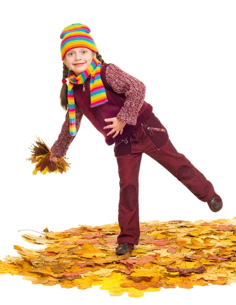 Girl on autumn leaves studio shoot — Stock Photo, Image
