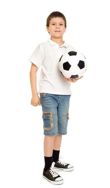 Voetbal jongen studio geïsoleerd — Stockfoto