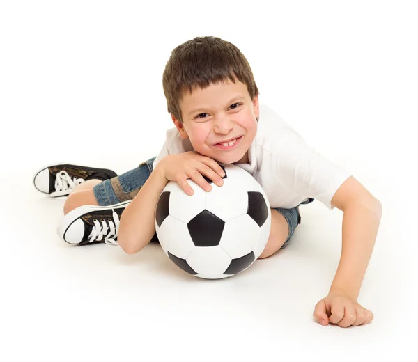 Menino com bola de futebol — Fotografia de Stock