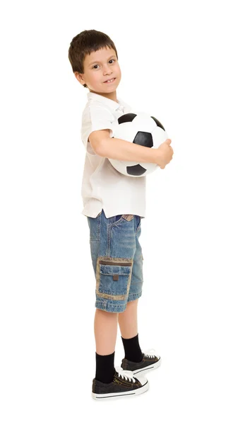 Piłka nożna chłopiec studio na białym tle — Zdjęcie stockowe