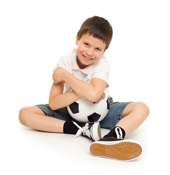 Junge mit Fußballball — Stockfoto