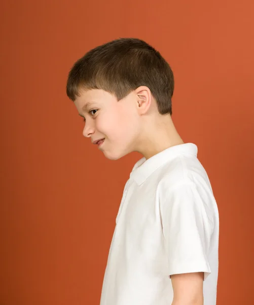 Boy portrait in white shirt on brown — Stockfoto