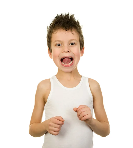 Porträtt av en pojke i underkläder med blött hår — Stockfoto